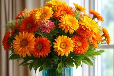 Arreglo floral vibrante que imita los colores de la mariposa monarca